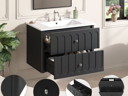 Floating Bathroom Vanity With Oval Knobs & Round Edge, Soft Close Drawer Slides