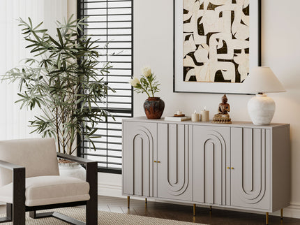 Modern Lacquered 4 Door Cabinet Sideboard Buffet Server Cabinet Storage Cabinet, For Living Room, Entryway, Hallway, Office, Kitchen And Dining Room