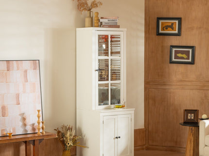 Retro Style Hutch Cabinet With Glass Door, China Cabinet For Home