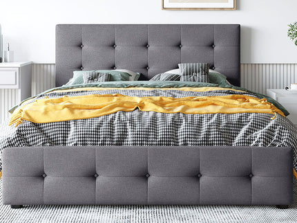 Upholstered Platform Bed With Classic Headboard And Drawers, No Box Spring Needed