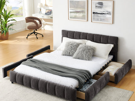 Modern Platform Bed Frame With Thick Fabric