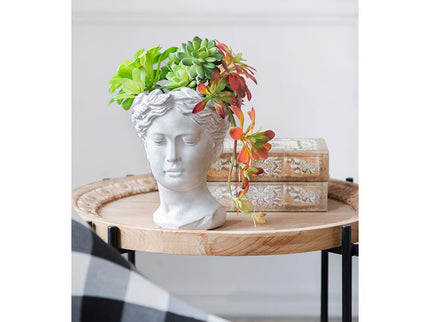 Greek Style Cement Head Planter Indoor Outdoor Home Garden Decor - Gray
