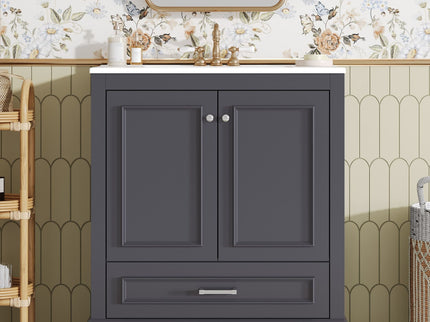 Bathroom Vanity With Sink, Cabinet & 2 Soft Closing Doors & Adjustable Shelf