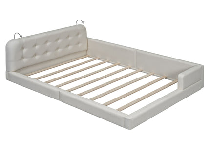 Queen Size Upholstered Platform Bed With 2 Reading Lights - White