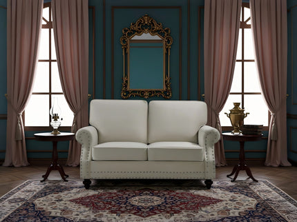 Loveseat Sofa With Nailhead Detail & Turned Legs, 2 Seater Upholstered Couch