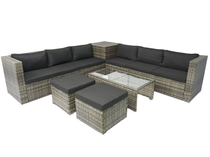 8 Piece Patio Sectional Wicker Rattan Outdoor Furniture Sof Set With One Storage Box Under Seat And Cushion Box - Gray / Black