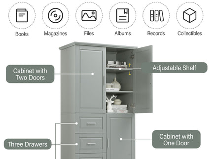 Tall And Wide Storage Cabinet With Doors, 3 Drawers