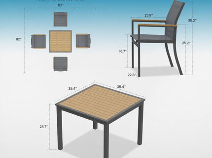 Gray Aluminum Patio Dining Set With Textilene Chairs, 5 Piece All Weather Outdoor Table And Chair Set For Patio, Porch, Garden