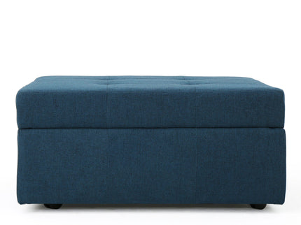 Flip Top Ottoman With Tufted Waffle Stitch And Rolling Casters - Navy Blue