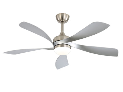 52" Ceiling Fan With Light Featuring 5 Blades Dimmable LED And Memory Function - Nickel