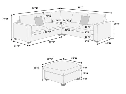 Modern Style L-Shaped Sectional Set With Ottoman