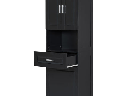 Tall Bathroom Cabinet With Tilt-Out Laundry Basket And Upper Storage