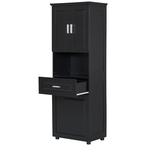 Tall Bathroom Cabinet With Tilt-Out Laundry Basket And Upper Storage