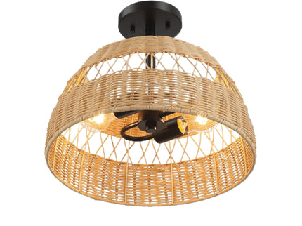 Twinkle - Double Lights Semi Flush With Shade - Black / Rattan