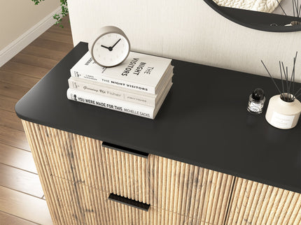 Modern 6 Drawer Cabinet With Metal Rounded Corners And Exquisite Handles Multi Functional Storage - Natural Wood