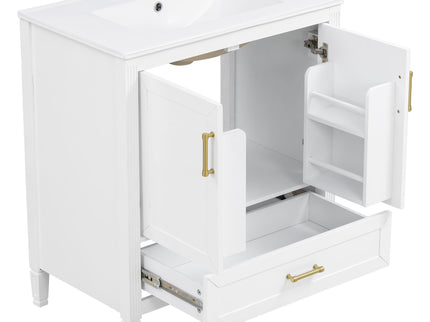 Elegant Fluted Bathroom Vanity With Sink, Soft Close Doors & Drawer