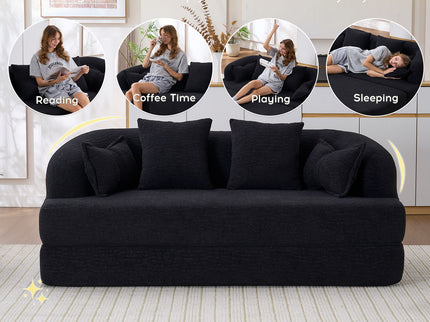 Foldable Sofa Bed, Boneless Couch Convertible Sleeper With 4 Pillows