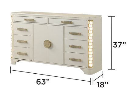 Jasmine - 8 Drawer Dresser With Side LED Lightning - Beige