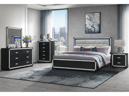 Soulmarie - Bed With LED Lighting And Padded Headboard