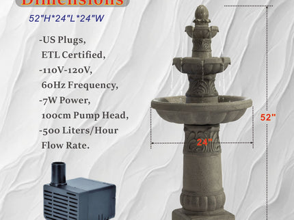 3 Tier Outdoor Garden Fountain With LED Lights - Gray