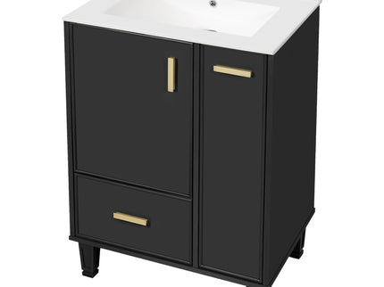 Bathroom Vanity With Sink, Deep Drawer And Pull Out Basket, Rectangular Design - Black