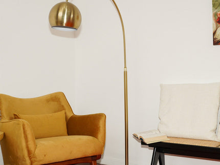 Oasis - Long Arm Gold Adjustable Floor Lamp With Round Marble Base - Gold / White Marble