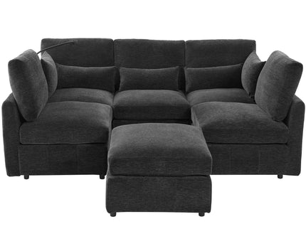 Modern Modular U-Shaped Sofa Bed With Movable Ottoman, USB Ports, Phone Holder