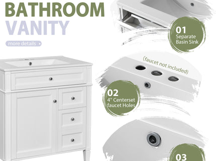 Bathroom Vanity With Top Sink, 2 Doors And 3 Drawers, Freestanding Set With Mirror Cabinet