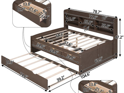 Captain Bed With Built In Bookshelves, 3 Storage Drawers, And Trundle