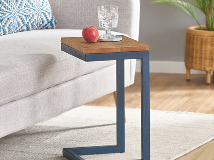 Small C Shaped End Table With Iron Base And Fir Wood Top - Black