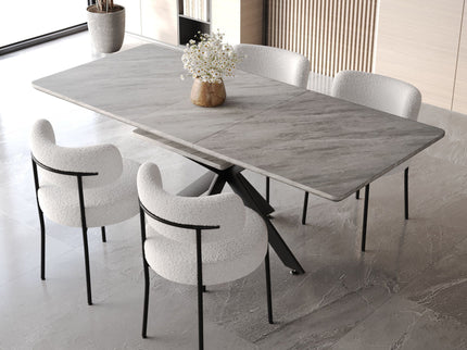 Extendable Dining Table Set With Curved Backrest Upholstered Chairs