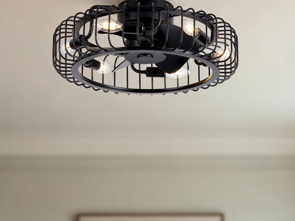 Flush Mount Ceiling Fan With Lights, Low Profile Fandelier With E12 Sockets, Reversible DC Motor, 6 Speeds - Black
