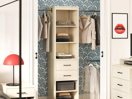 Kelly - 5 Shelf 2 Drawer Closet Organizer With 3 Adjustable Hanging Rods - Ivory