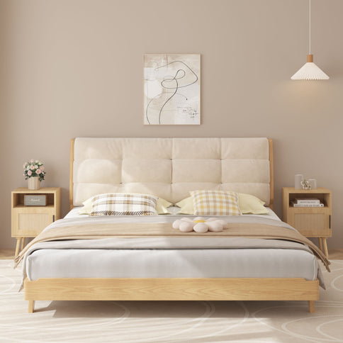 Nightstand, Side Table With Door And Open Shelf For Bedroom - Oak