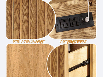 Nightstand With Hidden Charging Station USB Ports & Outlet Hole