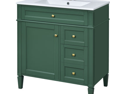 Bathroom Vanity With Top Sink, 2 Doors And 3 Drawers, Freestanding Set With Mirror Cabinet