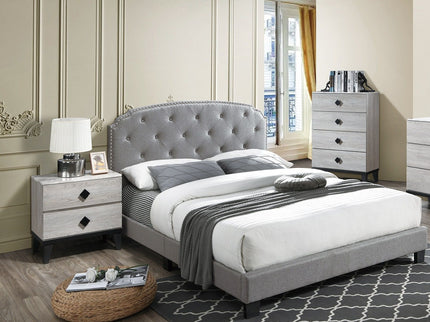 Button Tufted Bed With Nailhead Trim