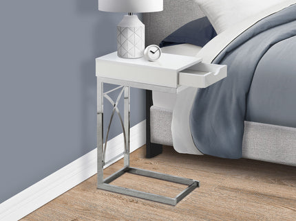 Accent Table, C - Shaped Glossy Contemporary & Modern - White