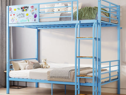 Bunk Bed, Convertible To 2 Separate Twin Size Beds & Full Length Guardrail & Ladder, No Box Spring Needed - Blue