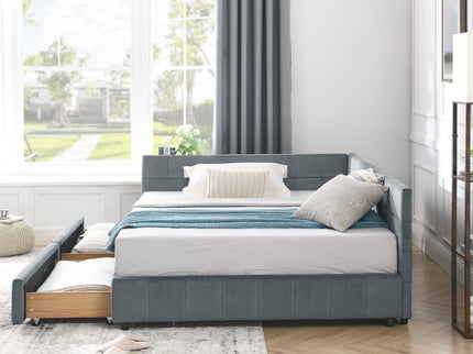Elegant Storage Upholstered Tufted Bed Frame With Backrest And Armrests