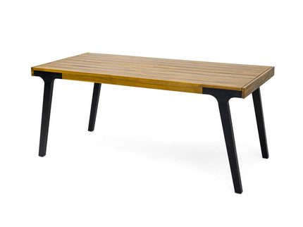 Acacia Wood Patio Dining Table, 69"L Rectangle Outdoor Table - Teak / Black