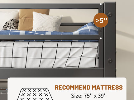 Twin Metal Loft Bed With L - Shaped Desk, Charging Station Loft Bed Frame Twin Size, Safety Guard & Ladder, No Box Spring Needed - Black