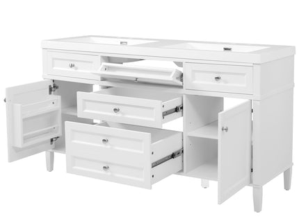 Bathroom Vanity With Double Sink, 3 Drawers, 2 Doors, Adjustable Shelves, Freestanding - White