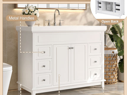 Bathroom Vanity & Sink, 6 Soft Close Drawers & Double Doors - White