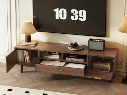 TV Stand For 75" TVs With Soft Closing Doors, Console With Accents And Drop Down Cabinet - Dark Brown