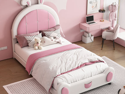 Upholstered Platform Bed With Rabbit Shaped Headboard