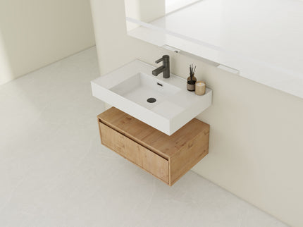 Wall Mounted Bathroom Vanity With Resin Sink And Soft Close Drawer In Imitative - Imitative Oak