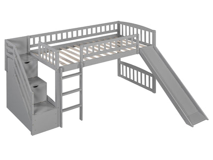 Loft Stairway Bed With 2 Drawers, Convertible Ladder And Slide