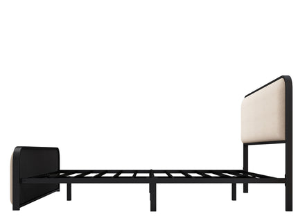Modern Bed With Curved Upholstered Headboard And Footboard, Heavy Duty Metal Slats