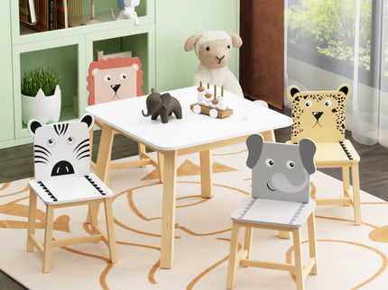 Kids Table And Chair Set With Cartoon Animals Design - White